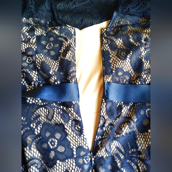 JADE WOMEN'S/MISSES SIZE LARGE DRESS DARK MIDNIGHT BLUE LACE TAN LINING NWOT - Picture 9 of 13